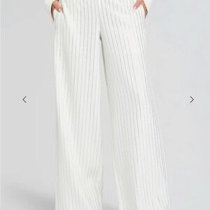 Retrofete White Pinstripe Wide Leg Suit Dress Pants